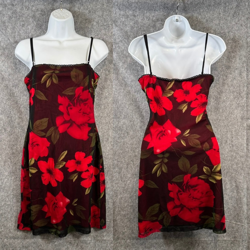 Vtg Charlotte Russe Slip Dress Size M Grunge 90s Y2K Lettuce Hem Mesh Goth USA